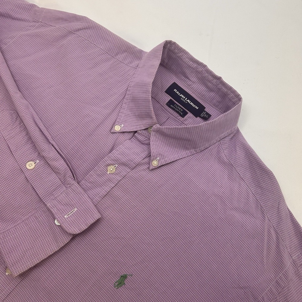 Ralph Lauren Golf Tilden Mens Purple Graph Check Cotton Long Sleeve Shirt XL